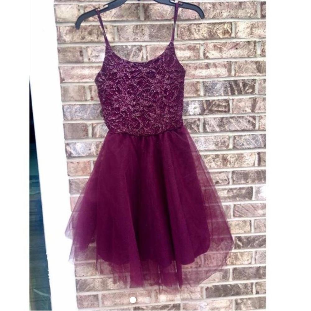 NWTs Wine Purple Glittery Tulle Ballerina Formal Prom Dress